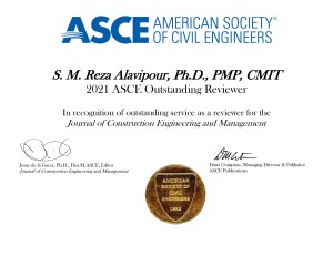 انتخاب دکتر علوی پور به عنوان داور برجسته ژورنال مدیریت ساخت ASCE در سال 2021